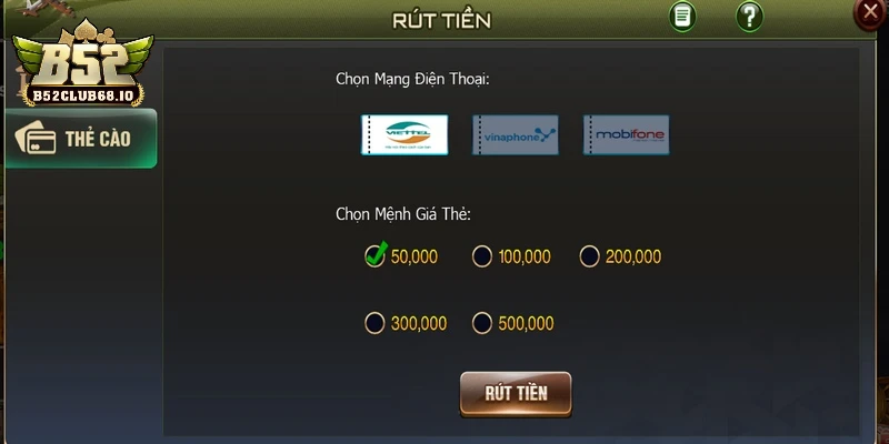 Các bước rút tiền qua thẻ cào tại B52 Club Các bước rút tiền qua thẻ cào tại B52 Club