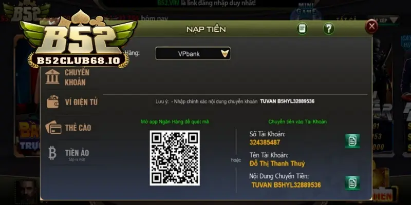Lưu ý quan trọng khi nạp tiền tài khoản B52 Club 