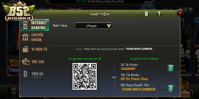 Nạp tiền B52 CLUB như thế nào?