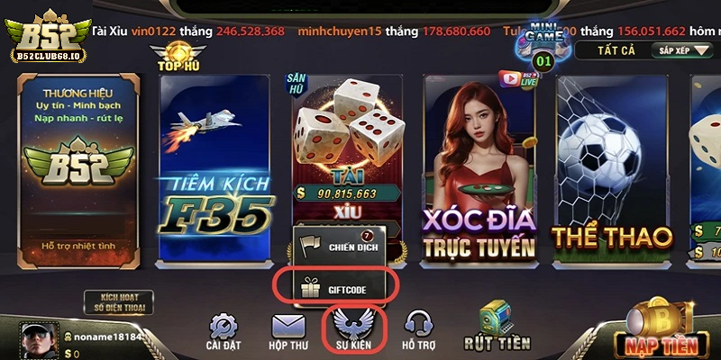 Nhấn vào mục Giftcode